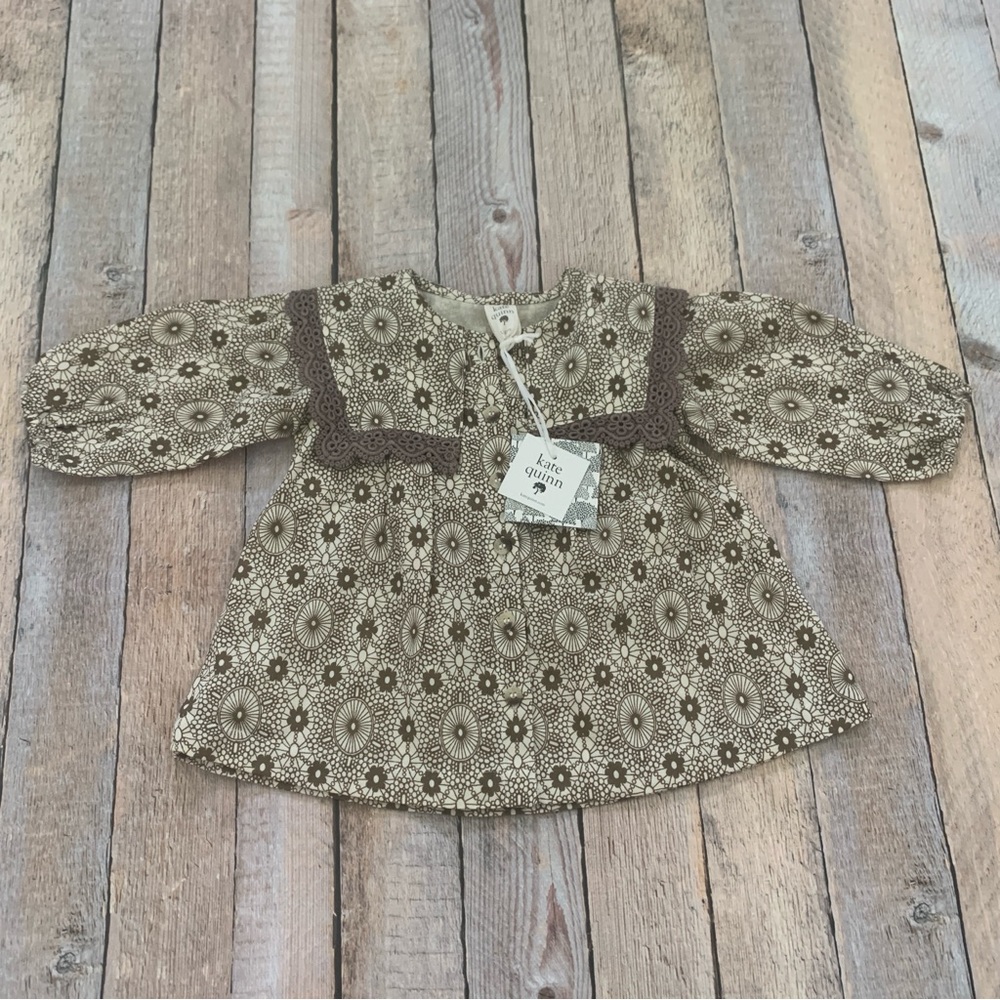 Kate Quinn 100% organic cotton girls shirt blouse brown button front 12-18 month